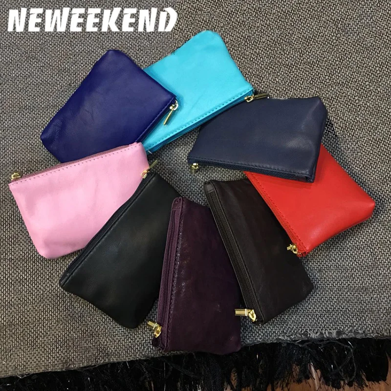 Women's Zipper Handbag Genuine Cowhide Leather Slim Coin Purse Men's