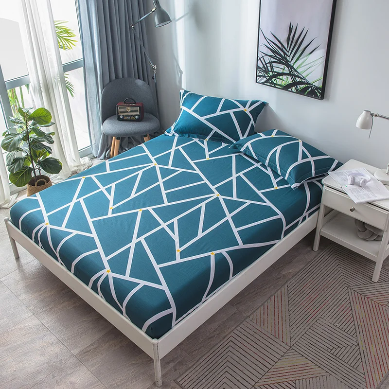 

Home Textile 100% Cotton Sheets Stripe Mattress Cover Bed Sheet Solid Color Fitted Sheet Bedspread Twin Full Queen 3 Size