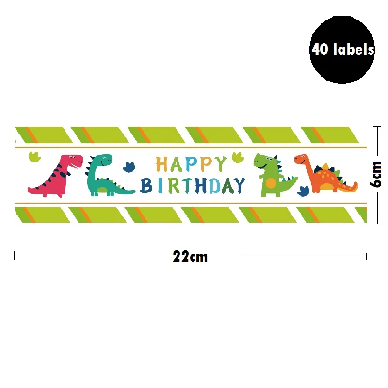 Safari Dinosaur Water Bottle Label 6*22cm Self adhesive Stickers Round 4cm Green Party Water Bottle Labels