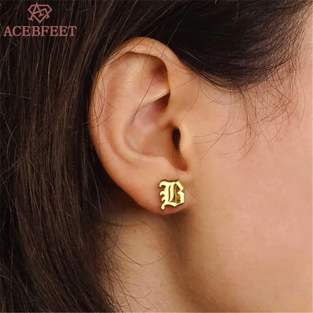 Personalized Bijoux Femme Custom Old English Initial Stud Earrings Personalized Bijoux Femme Custom Old English Initial Stud Earrings Women Christmas Gift Stainless Steel Jewelry Letter