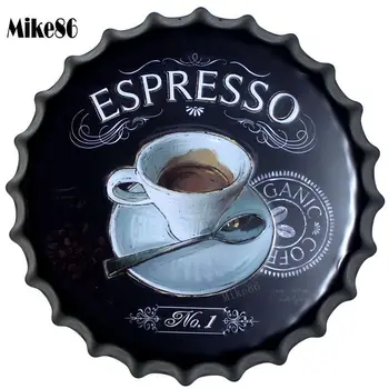 

[ Mike86 ] ESPRESSO Retro Bottle Cap Iron Painting Vintage tin sign Pub Room Gift Party Hotel Store KTV Decoration 40 CM BG-58