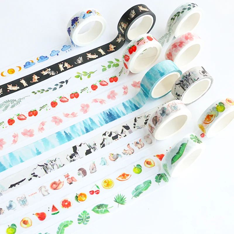 

15mm X 7m Cute kawaii Flower food animals Decorative Washi Tape Adhesive Tape Decor Decora Diy Scrapbooking Sticker Label