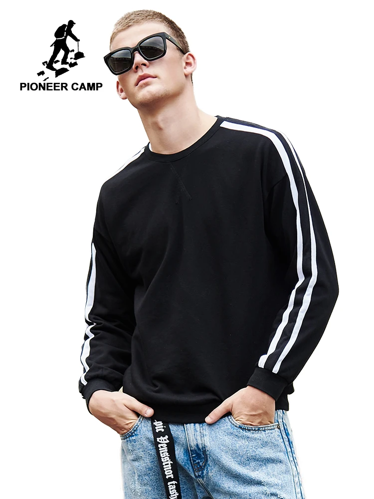 

Pioneer camp new arrival fashion sweatshirt men brand clothing white black striped hoodie sweatshirt male loose cotton AWY901037