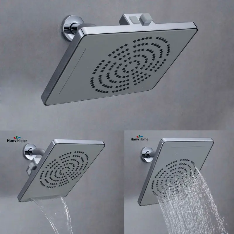 

2 Function Waterfall Saving Water Rainfall Showerhead Square Shower Head with Shower Arm