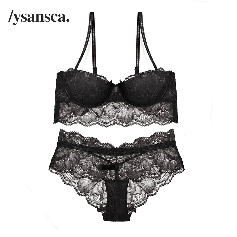 Fashion Design Brand Women Demi Bra Set Floral Lace Embrodiery