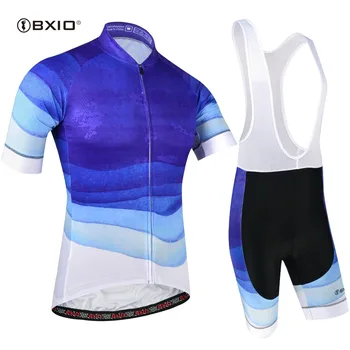 

BXIO Summer Cycling Jersey Men Blue Bib Shorts Kit Cycling Clothing Short Set Bike Wear Road Gel Pad ropa ciclismo BX-0209M192