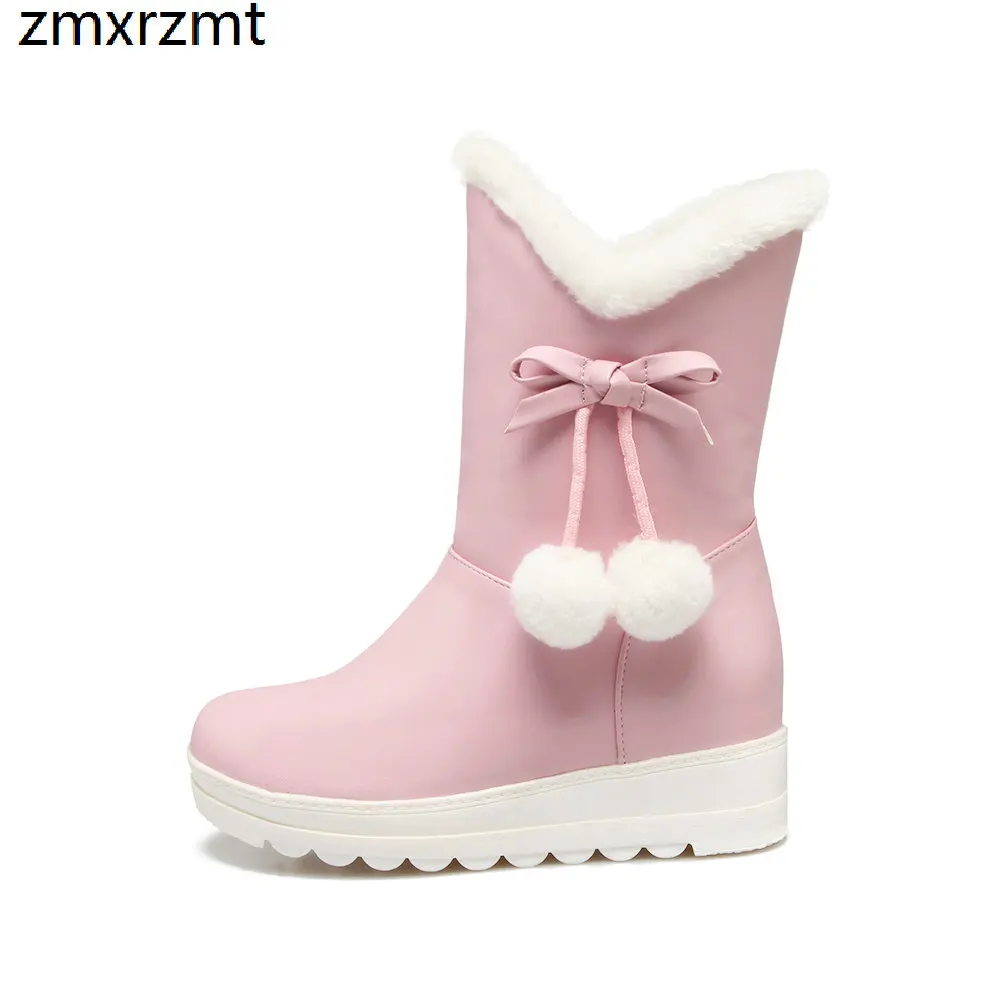 

2019 women ankle sexy snow boots 4.5cm height lncreasing women shoes to keep warmin winter party shoes it`s black white and pink