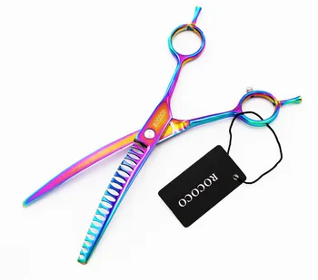 

7INCH 19 big teeth curved Pet Dog Scissors Thinning Scissors with Scissors Bag