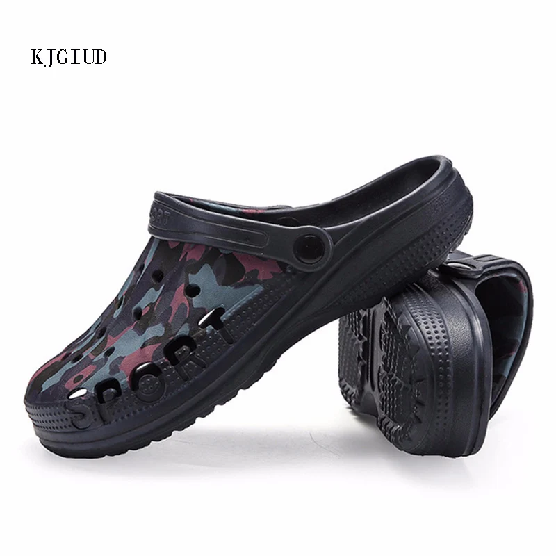 

Men's Fashion Sandals 2019 Summer New Hole Shoes Men's Soft Bottom Non-slip Beach Shoes Camouflage Dual-use Sandals And Slippers