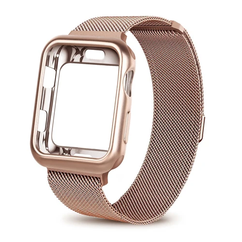 Чехол для часов+ ремешок для Apple Watch 4 3 5 iwatch 42 мм 38 мм 44 мм 40 мм Миланский Браслет из нержавеющей стали - Цвет ремешка: rose gold