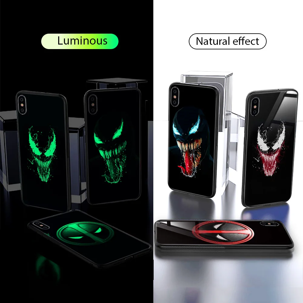 Marvel Venom Glass Case For iPhone 7 8 Plus Case For iPhone X XS MAX XS Luxury Silicone Phone Cases For iPhone 6 S 6S Plus