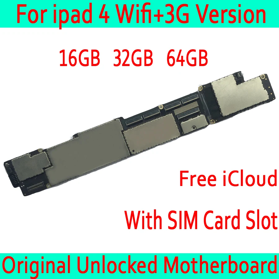 Оригинальная разблокированная материнская плата для iPad 4 Wifi + 3G версия с чипами