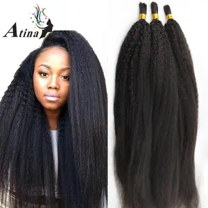 Курчавые прямые человеческие волосы Atina для плетения без Уточки, афро курчавые прямые 100% человеческие волосы, 3 пряди больших объемов, волос...