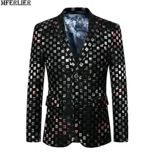 MFERLIER мужской свадебный костюм куртки пальто танцевальный сценический модный костюм пальто v-образный вырез облегающая в клетку новые куртки плюс размер 5XL 6XL 48 50