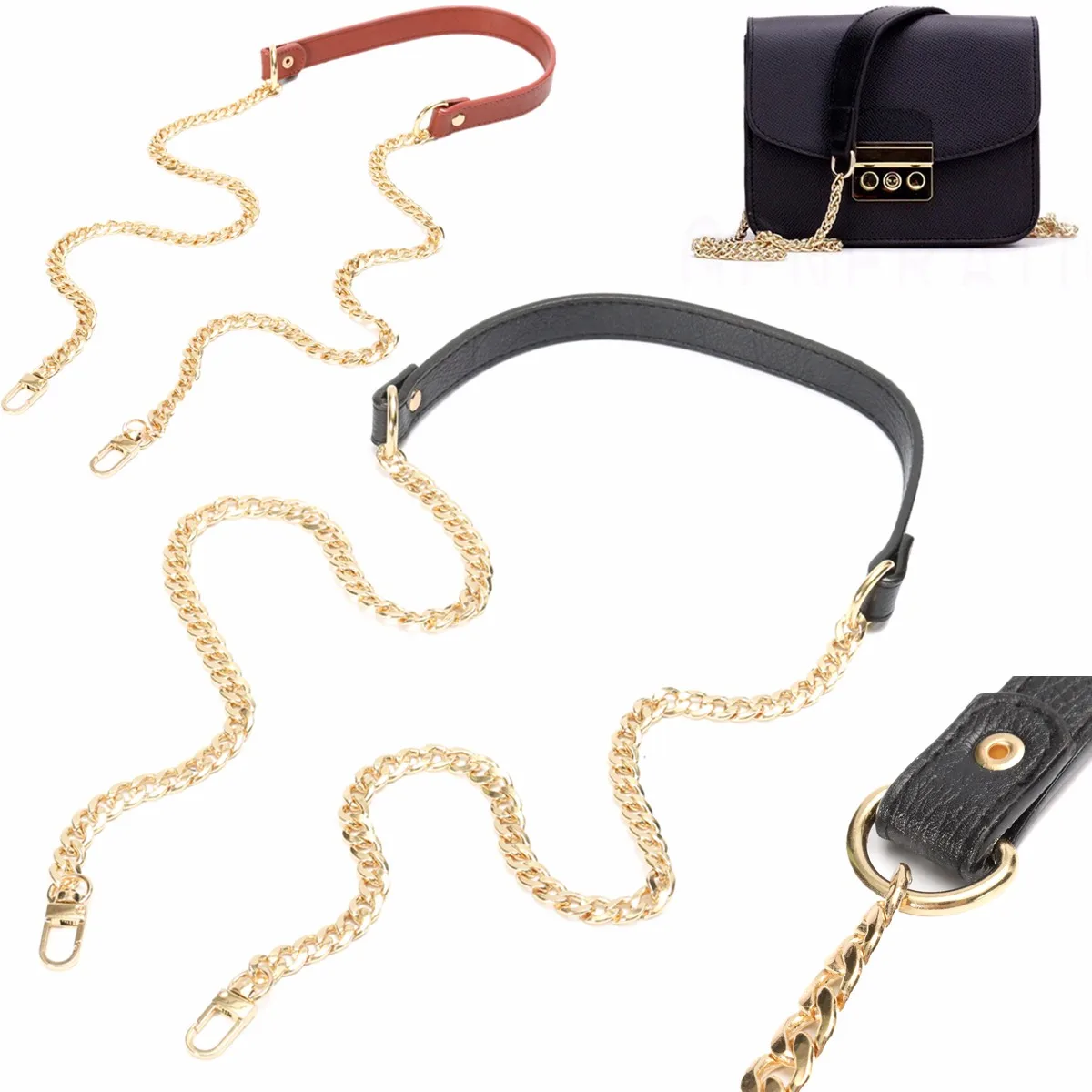 120cm Chain Bag Straps Replacement Shoulder Belts Gold Long Leather Purse Strap Handles for Handbags Belt Bag Parts Black Brown