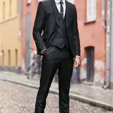Строгие Черные красивые модные смокинги таможенные сделал мужской костюм Бизнес Для мужчин костюмы 4 шт.(куртка+ штаны+ галстук+ жилет) две кнопки