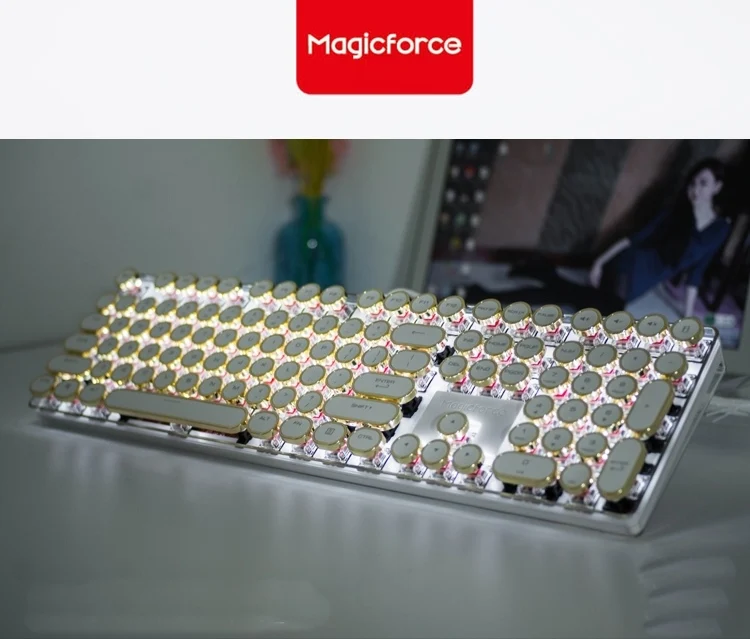 Magicforce Crystal 108 клавиш винтажная машинка издание USB Проводная Механическая игровая клавиатура с подсветкой, вишневые переключатели золотые брелки