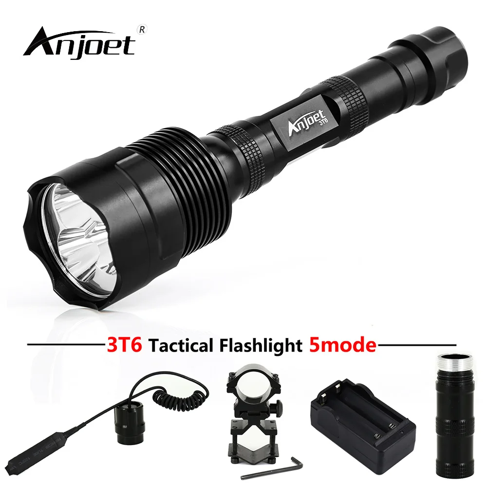 

6000 Lumens Trustfire 3 x XML T6 LED Hunting Flashlight 5Mode 3T6 Torch Light suit Gun Mount + Remote Pressure Switch + Charger