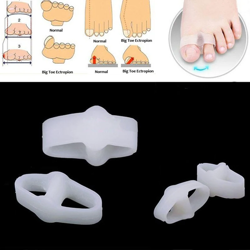 1 Pair 2 Hole Feet Foot Care Gel Toe Straighteners Separator Hallux Valgus Bunion Corrector Pain Relief Foot Massager P0034