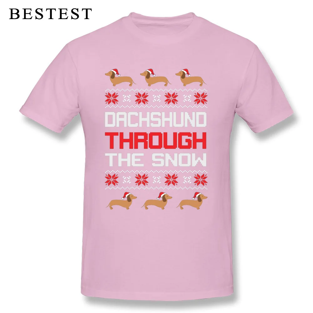 Dachshund Through The Snow 2221 O Neck Top T-shirts Summer Fall Funny Tees Short Sleeve Discount 100% Cotton Tshirts Men's Dachshund Through The Snow 2221 pink