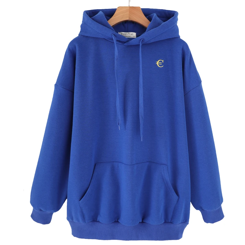 

Hot Sale Newest Arrival Women Loose Fashion Casual Blue Color Round Neck Hoodie Coat TSD-011