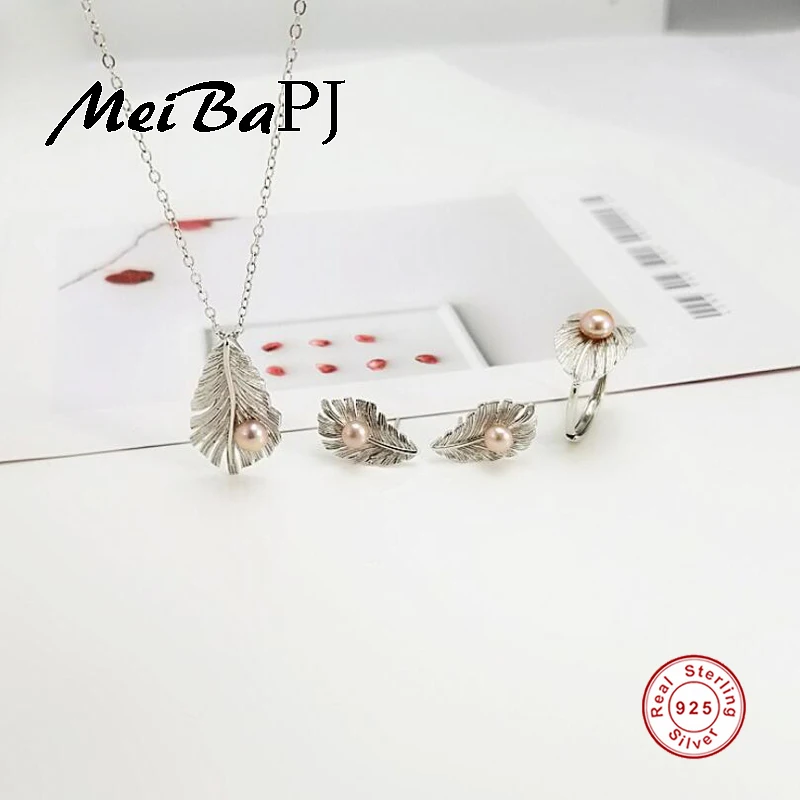 

[MeiBaPJ]Fashion Personality Simple AAA Zircon Feather Set 925 Silver Earrings & Necklace & Ring Fine Jewelry Sets For Women