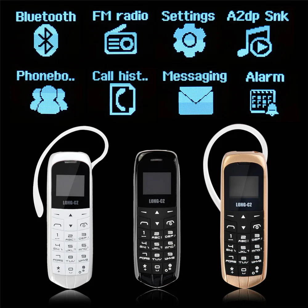 Длинный CZ J8 bluetooth Dialer Мини Мобильный телефон 0,66 дюймов с поддержкой Hands Free fm-радио, микро sim-карта, сеть GSM