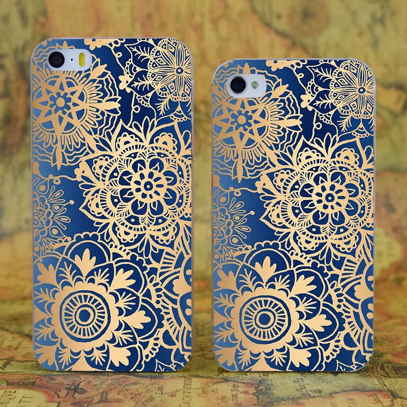 E2462 Blue And Gold Mandala Transparent Hard Thin Case Cover For Apple iPhone X XR XS Max 4 4S 5 5S SE 5C 6 6S 7 8 Plus |