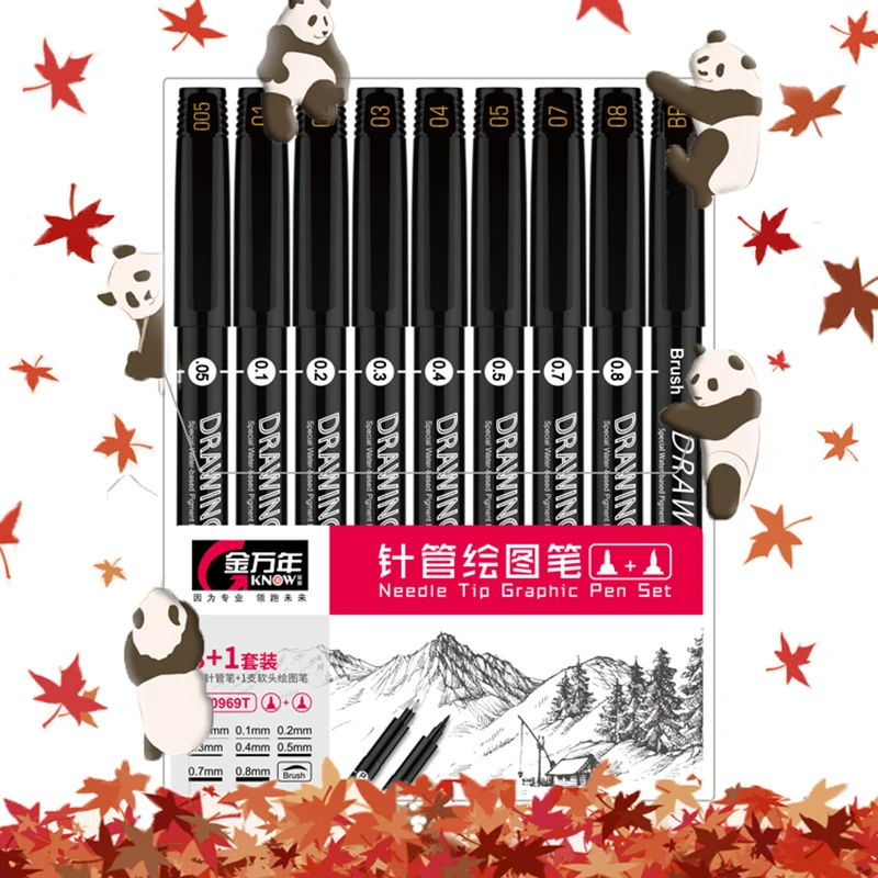 Черная пигментная подводка 9 шт./компл. водостойкая ручка для рисования Pigma Micron