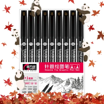 

KNOW 9Pcs/Set Black Pigment Liner Neelde Water-proof Drawing Pen Pigma Micron Sunproof Marker for Sketch Drawing