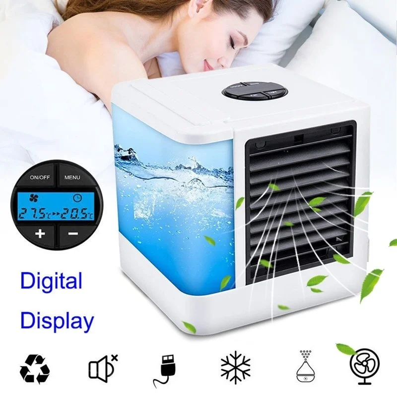 

2020 New USB Humidifiers Mini Air Conditioners With 7 Colors Light Portable Space Air Cooler Table Fans Device For Refrigerating