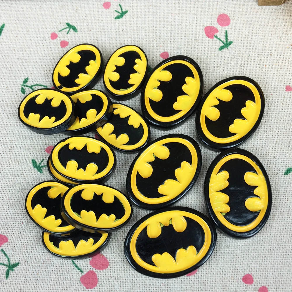 

Two Sizes 10 Pieces Flat Back Resin Cabochon Cartoon Batman Logo DIY Flatback Decorative Craft Embellishment Hair Bow Center