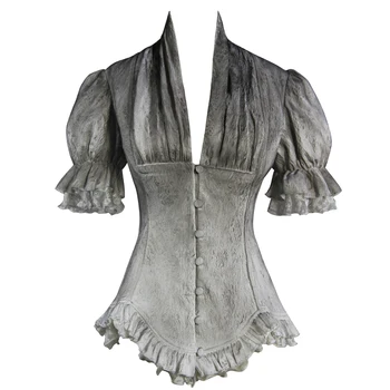 

Eva Lady Steampunk Gothic Blouse Puff Sleeve Vintage Fancy Ruffles Tops Double Hem Retro Shirt Waist Palace Shirt