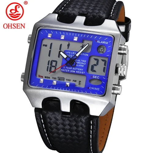 OHSEN цифровой бренд кварцевые мужские модные белые наручные часы из натуральной кожи ремешок 10 м водонепроницаемые спортивные часы ручной часы мужской подарок - Цвет: Blue