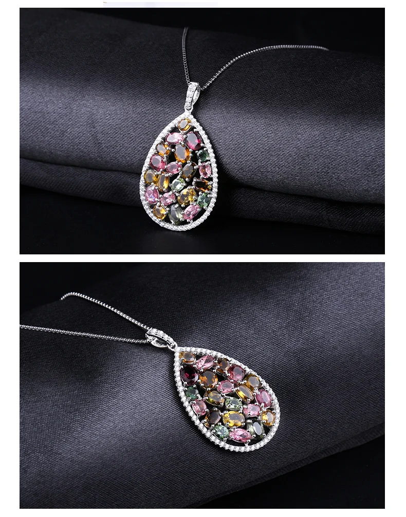 Gem's Ballet 5.57Ct Colorful Classic Natural Tourmaline Gemstone Necklaces 925 Sterling Silver pendants Fine Jewelry For Women