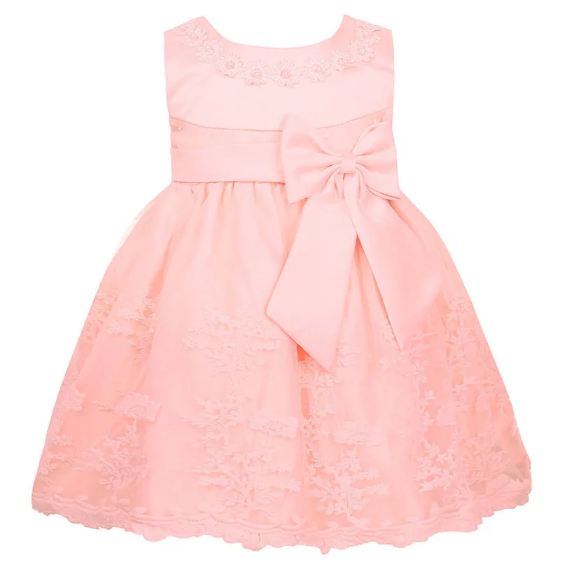 1 год, белое/цвета слоновой кости, платье на день рождения vestido infantil, платье с цветочным узором для новорожденных девочек, тюлевые цветочные кружева вышитые платья с бантом - Цвет: Pearl Pink