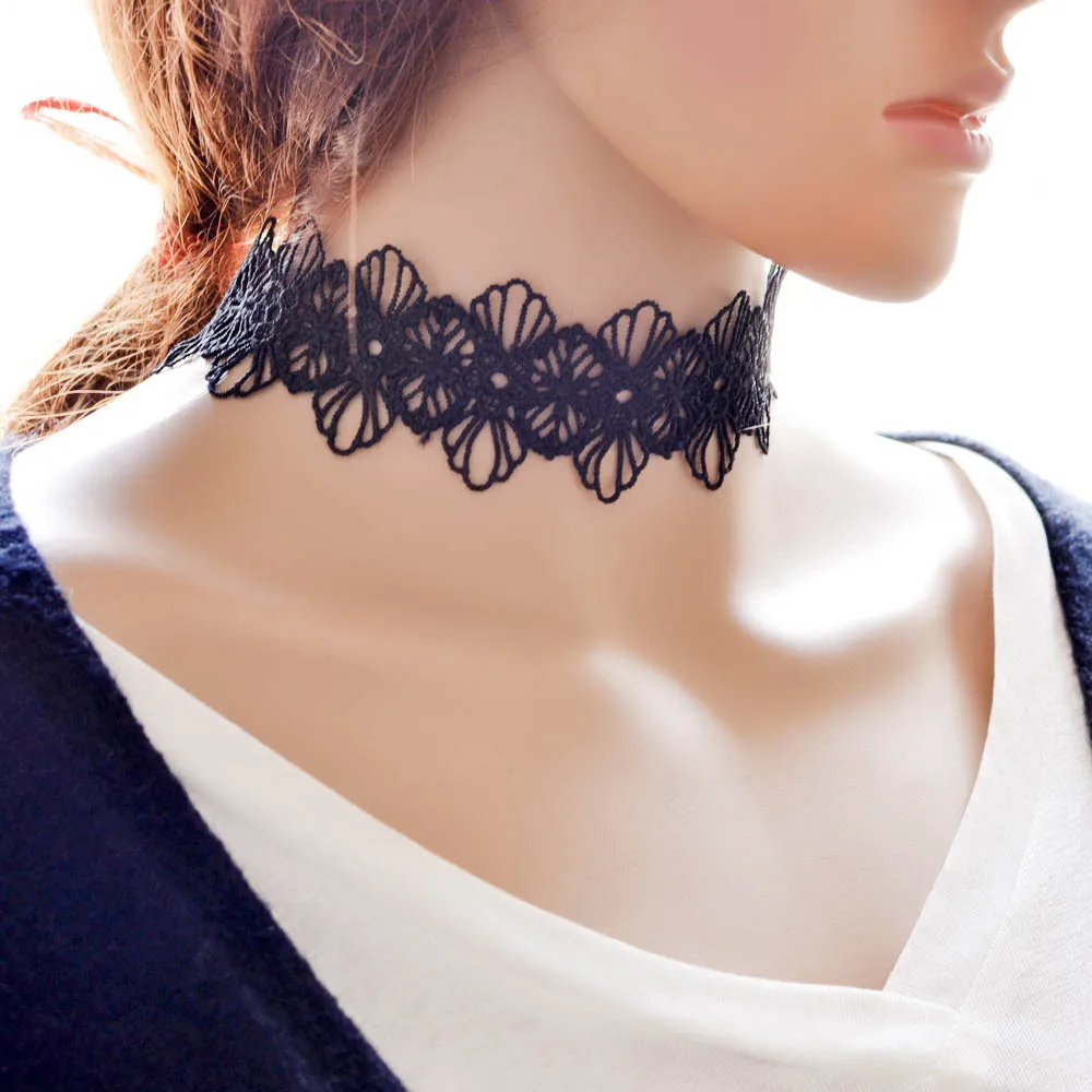 Black Lace Choker Necklaces Women Fashion Punk Gothic Choker Handmade Neck Goth boho Jewelry