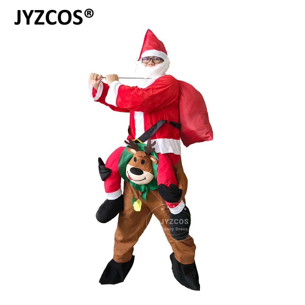 JYZCOS Adult Santa Claus Riding Deer Costume Christmas Costume Halloween Party Costume for Women Cosplay Costume Fancy Dress