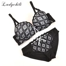 Ladychili, Женский интимный комплект с бюстгальтером, большой размер, нижнее белье, японский стиль, сексуальный кружевной каркасный бюстгальтер и трусики, комплект, винтажное белье, N264