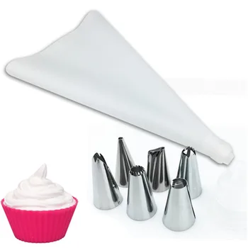 

Silicone WHite Blue Cake Pastry Bag Stainless Steel Icing Tips Mouth convert set Piping Cream Nozzles Dessert Decor Bakeware