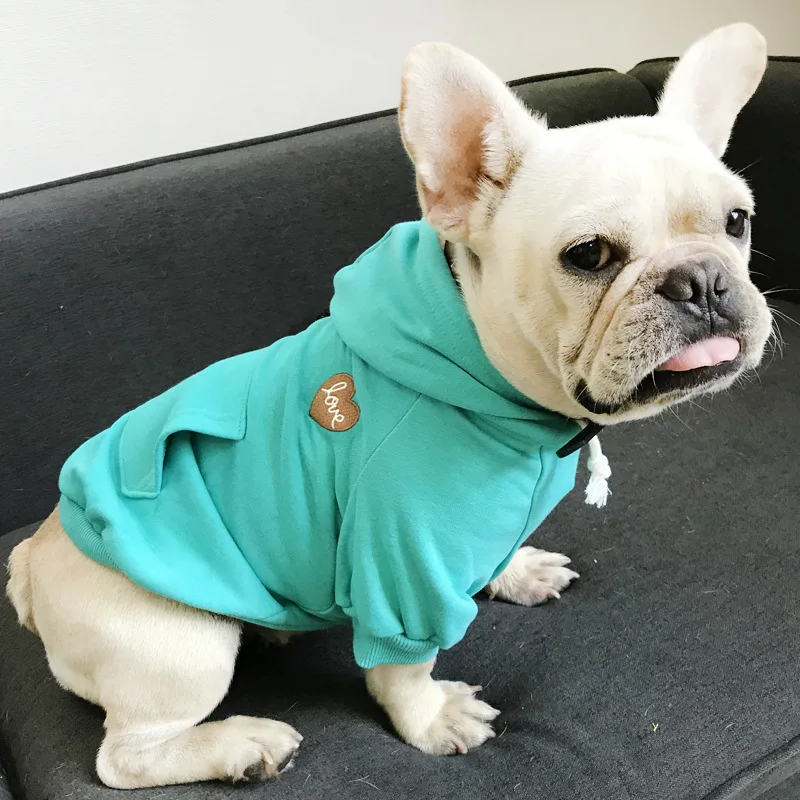 

Embroidery LOVE Pocket Design Dog Hoodies Pet Clothes Small Large Dogs Coat Jackets Cotton Dog Clothing for French Bulldog XQ79