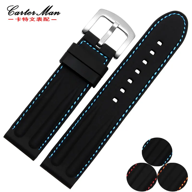 New arrived Black High quality Silicone Watchband 22mm 24mm waterproof sport rubber strap watch