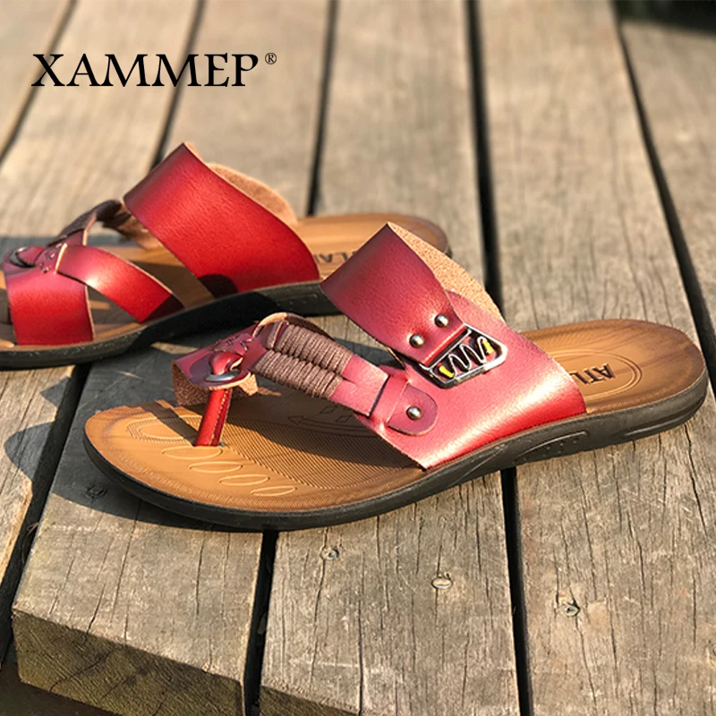 Сандалии Xammep мужские пляжные шлепанцы сплит кожа брендовые повседневная обувь