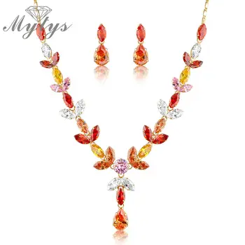 

Mytys Crystal Autumn leaf Jewelry Sets Earrings and Necklace Sets 2017 Fashion Wholesale Jewelry N307