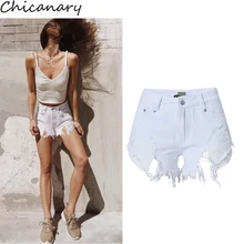 Chicanary Европа Новый Разорвал Высокая Талия Асимметричный Сырье Хем Denim Шорты Женщины Мода Твердые Тонкий Вскользь Шорты