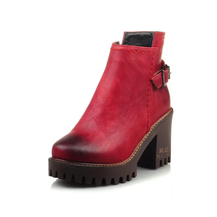 

Korean crude with round British style boots female Martin winter boots high heeled boots designer shoes retro single big shoes