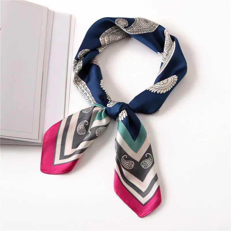 Женский квадратный шелковый шарф, стильное оголовье Пейсли, маленькая бандана, украшение на шею, принт, платок на шею [3906] - Цвет: Тёмно-синий