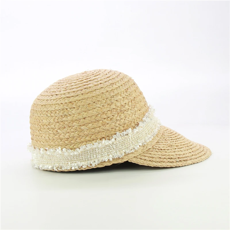 New Design Tweed Belt Raffia Baseball Caps Fashion Women Beach Hats With Bee Female Summer Straw Sun Visor Caps Wholesale