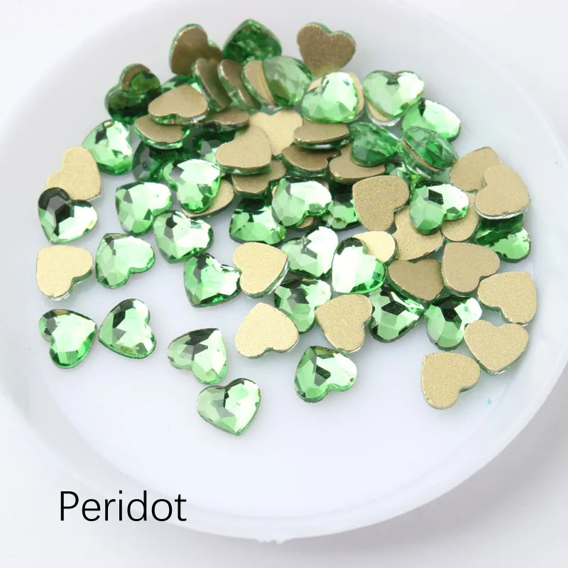 Горячая Распродажа, 3D Стразы для нейл-арта, сердце, 5,5x6 мм, стеклянные кристаллы с плоской задней стороной, для украшения ногтей, стразы - Цвет: Peridot