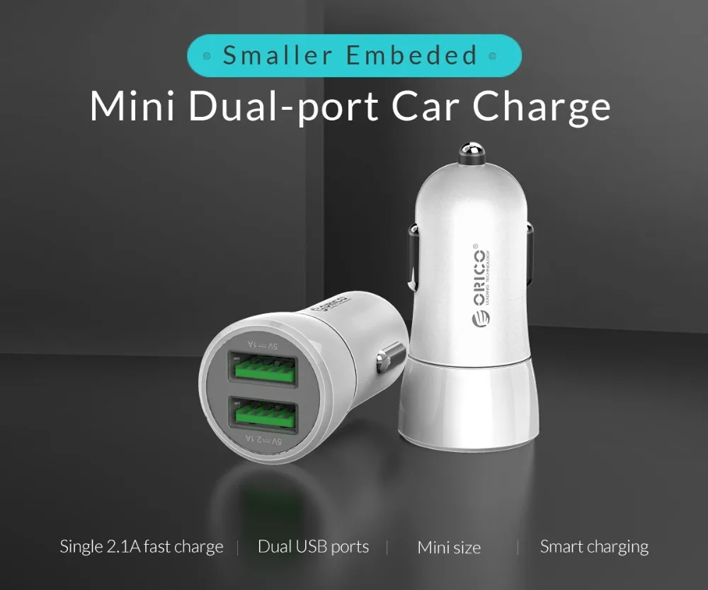 ORICO 12 W ماكس شاحن سيارة USB صغير شحن USB مزدوج منافذ سيارة-شاحن آيفون 8 زائد سامسونج s8 USB للهاتف المحمول شاحن